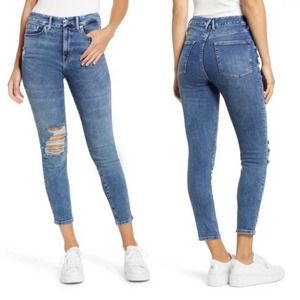 Good American Good Legs Crop Blue704 Distressed High Rise Light Wash Ankle 25